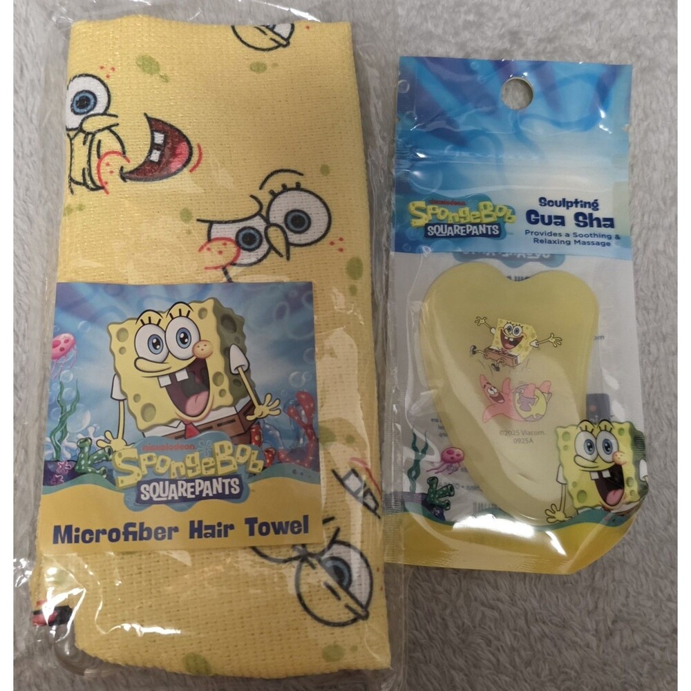SpongeBob SquarePants Microfiber Hair Towel With Gua Sha sculpting tool SPA Day